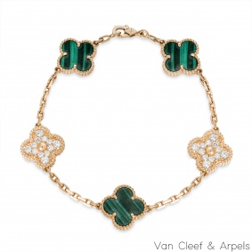 Van Cleef & Arpels Yellow Gold Malachite & Diamond Vintage Alhambra Bracelet VCARO7GQ00 Van Cleef & Arpels Yellow Gold Malachite & Diamond Vintage Alhambra Bracelet VCARO7GQ00